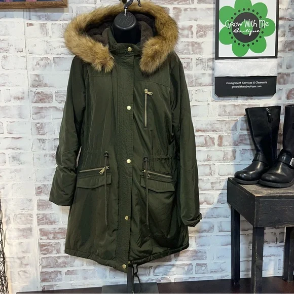 Mossimo Supply Co. Green Utility Jacket with Faux Fur Hood large - Picture 3 of 11